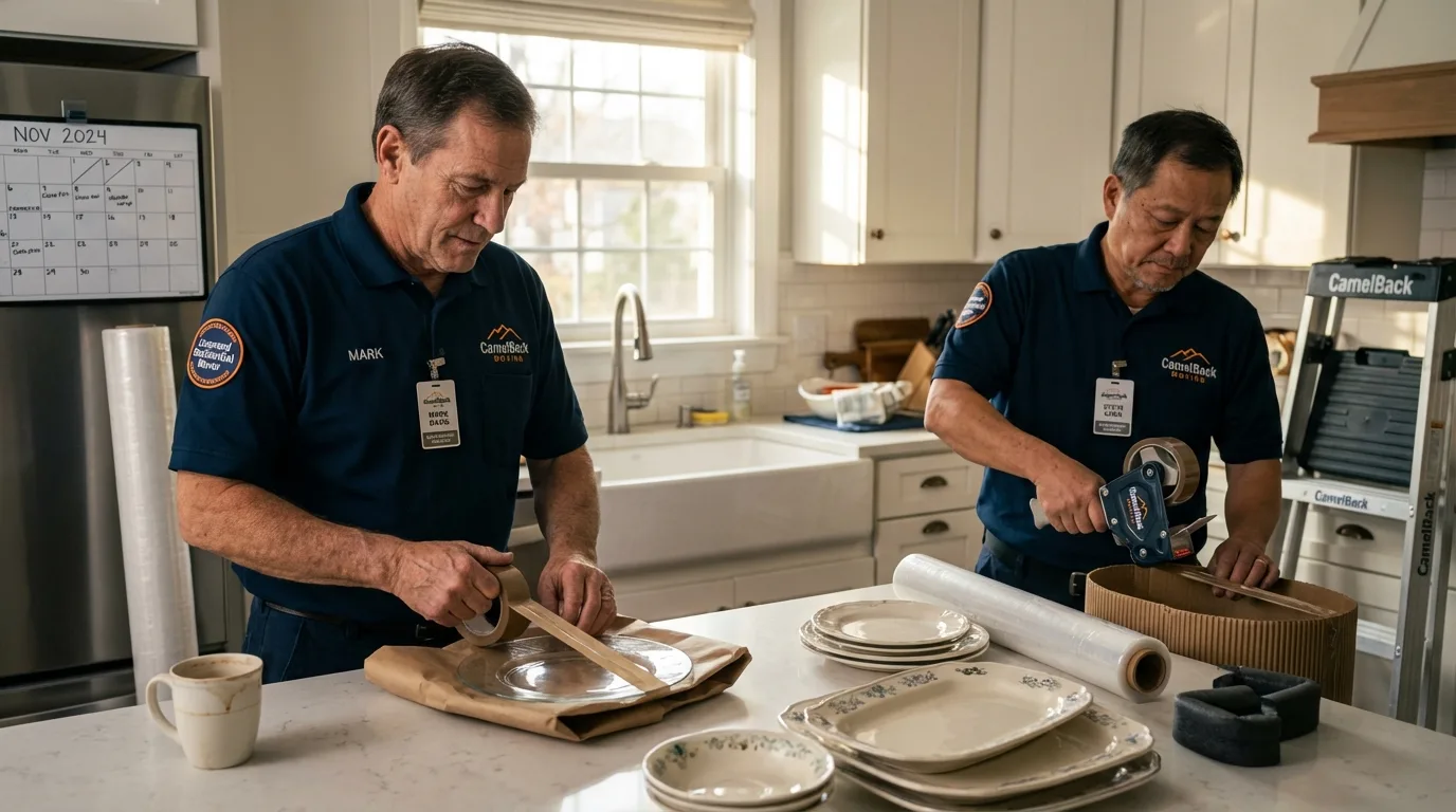 Professional crew packing kitchen dishware in Goose Creek, SC