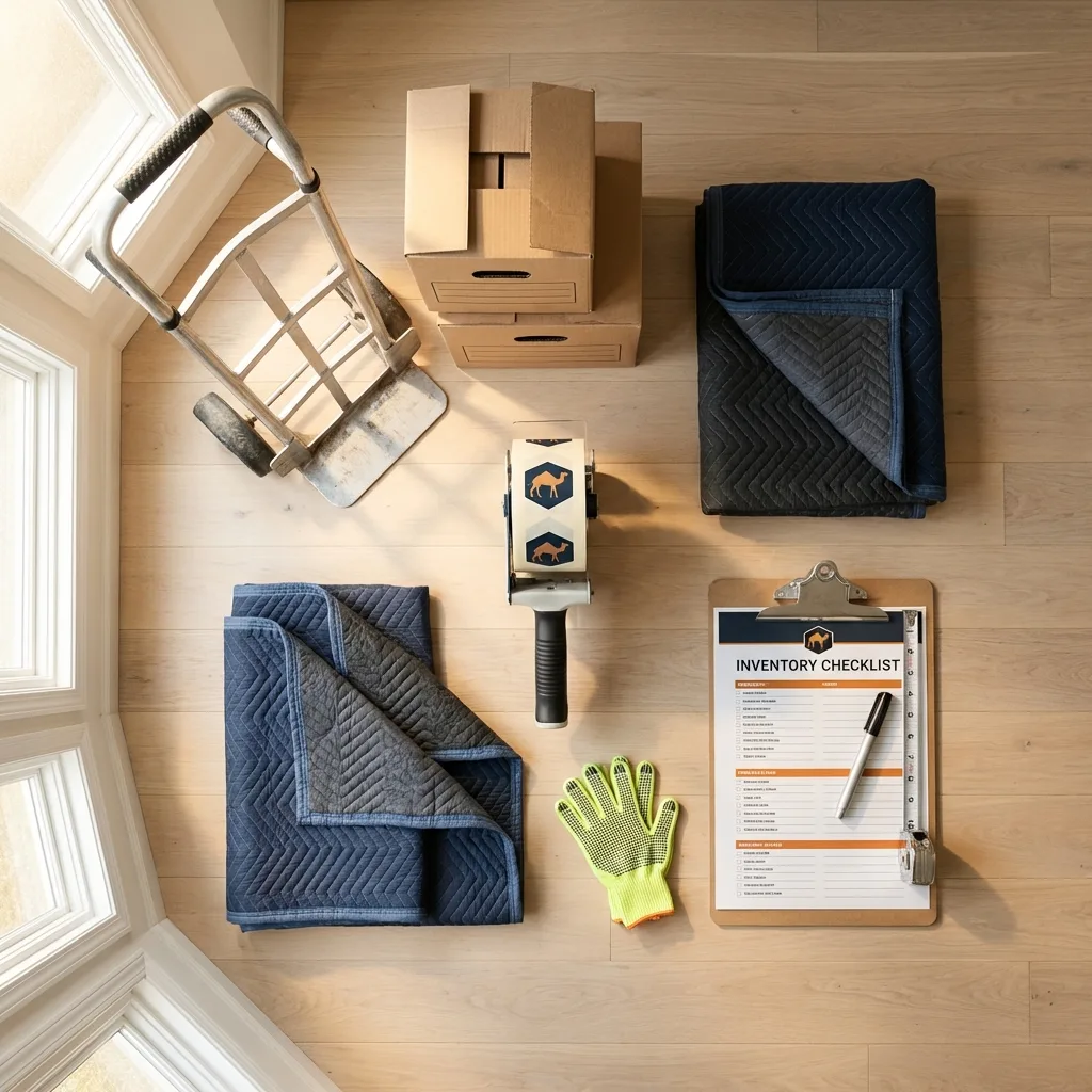 Professional moving supplies and packing materials layout for Goose Creek residential relocations